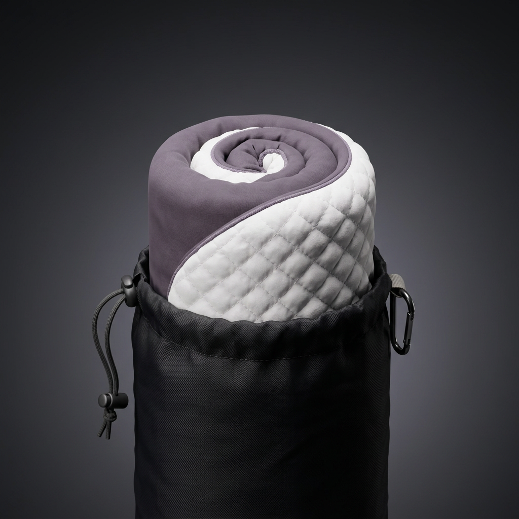 GIVMI Mini Pillow rolled up and sliding into its carrier