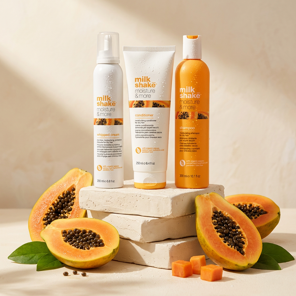 Moisture & More sjampo, balsam og Whipped Cream med fersk papaya