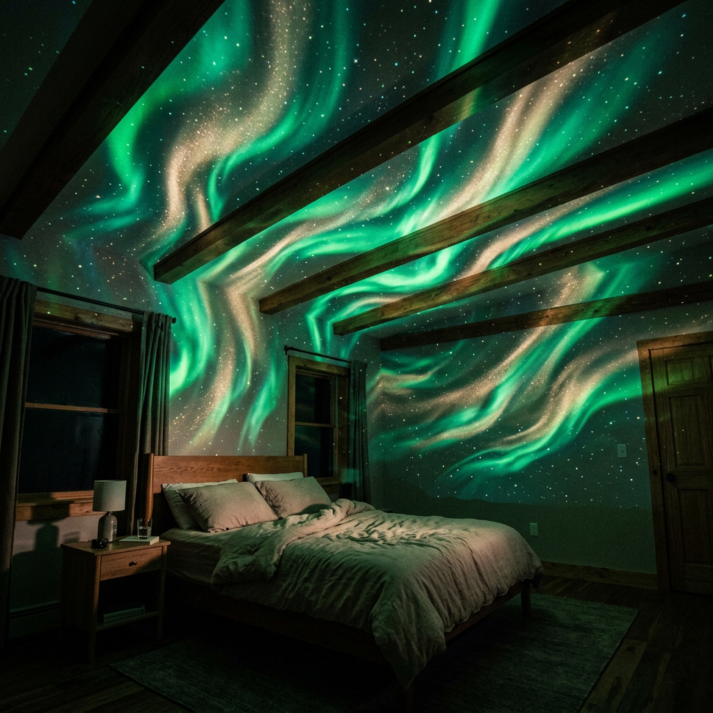 Projected green and gold northern lights