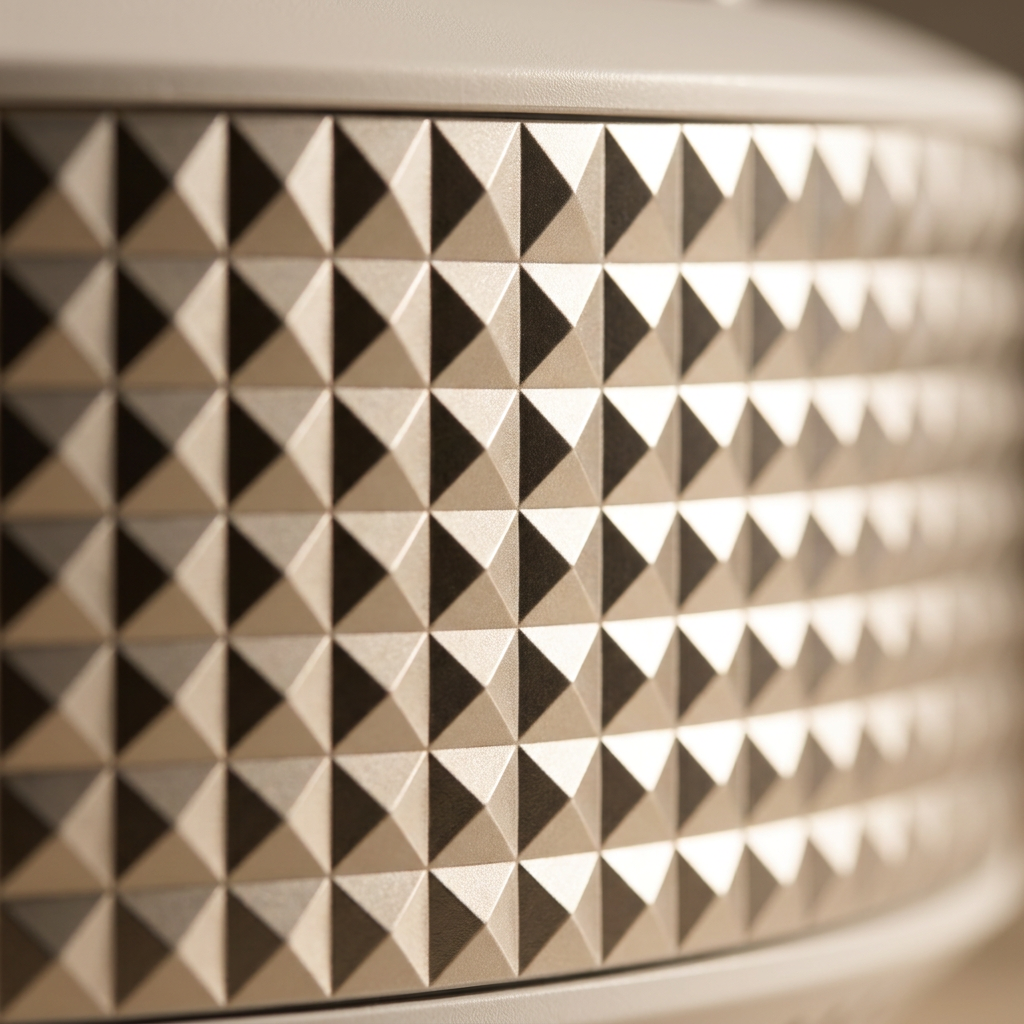 Macro view of the faceted pyramid texture on the AUVRAYA Air's champagne side band