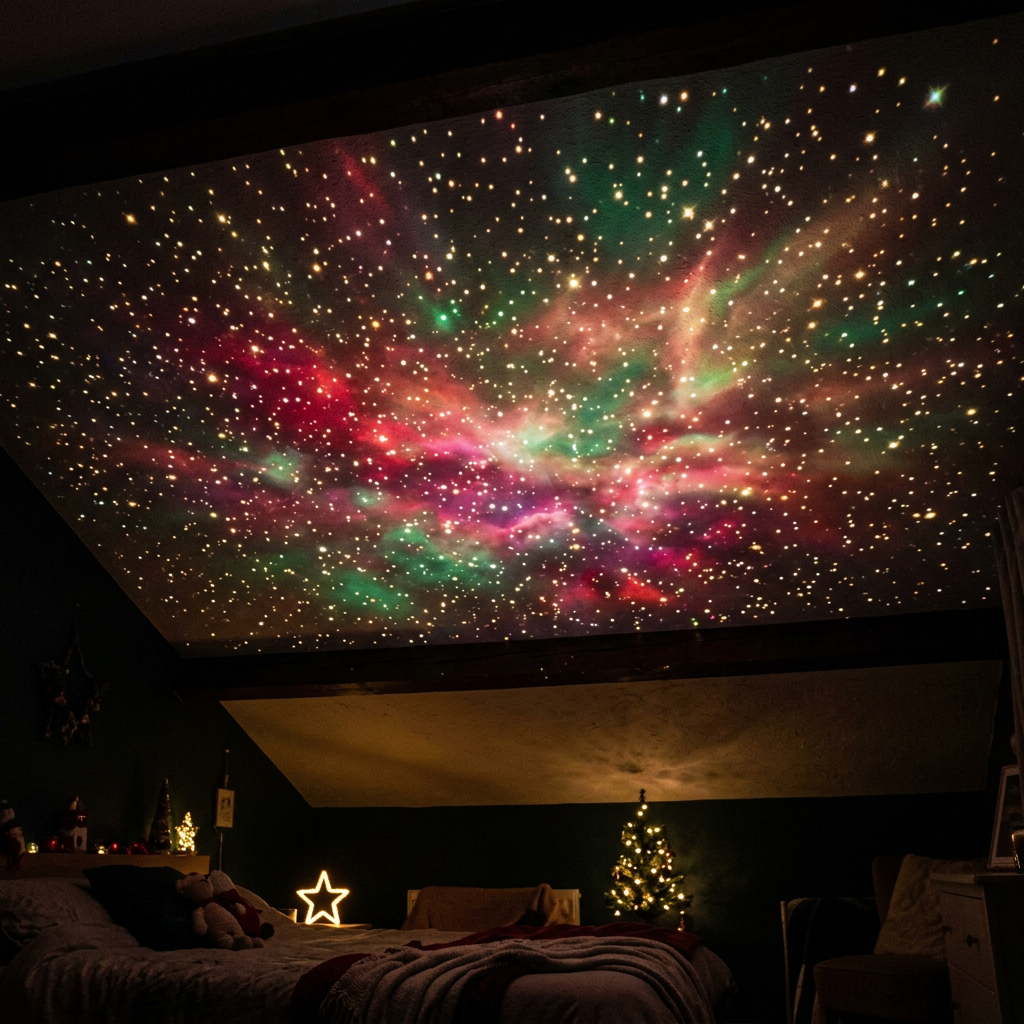 Projected starry galaxy with festive glow