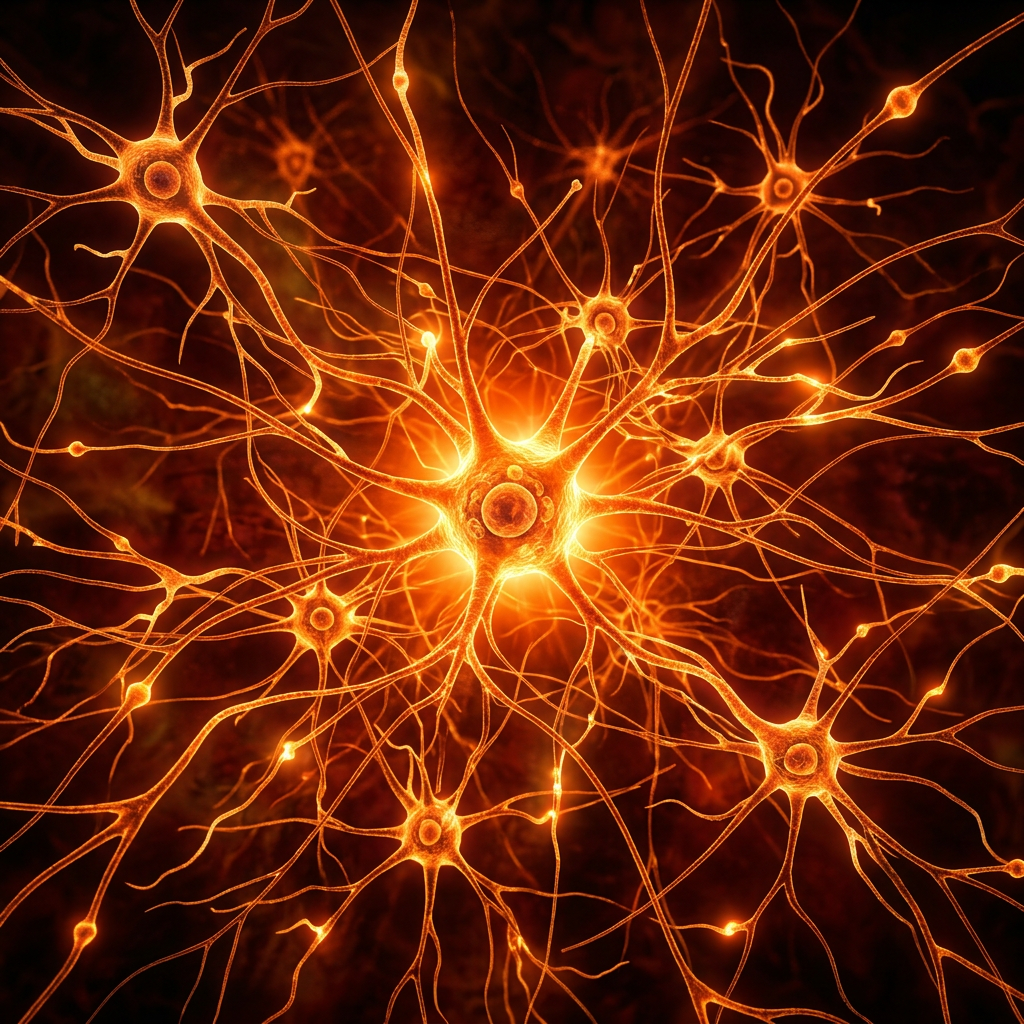 Illustration of glowing, irritated nerve fibers