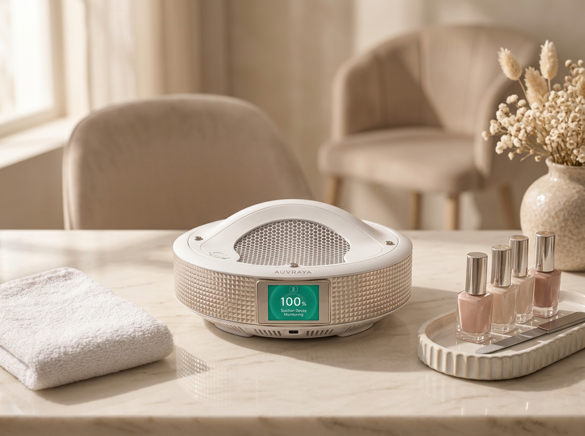 AUVRAYA Air™ placed on a level marble manicure workstation with clear space around it