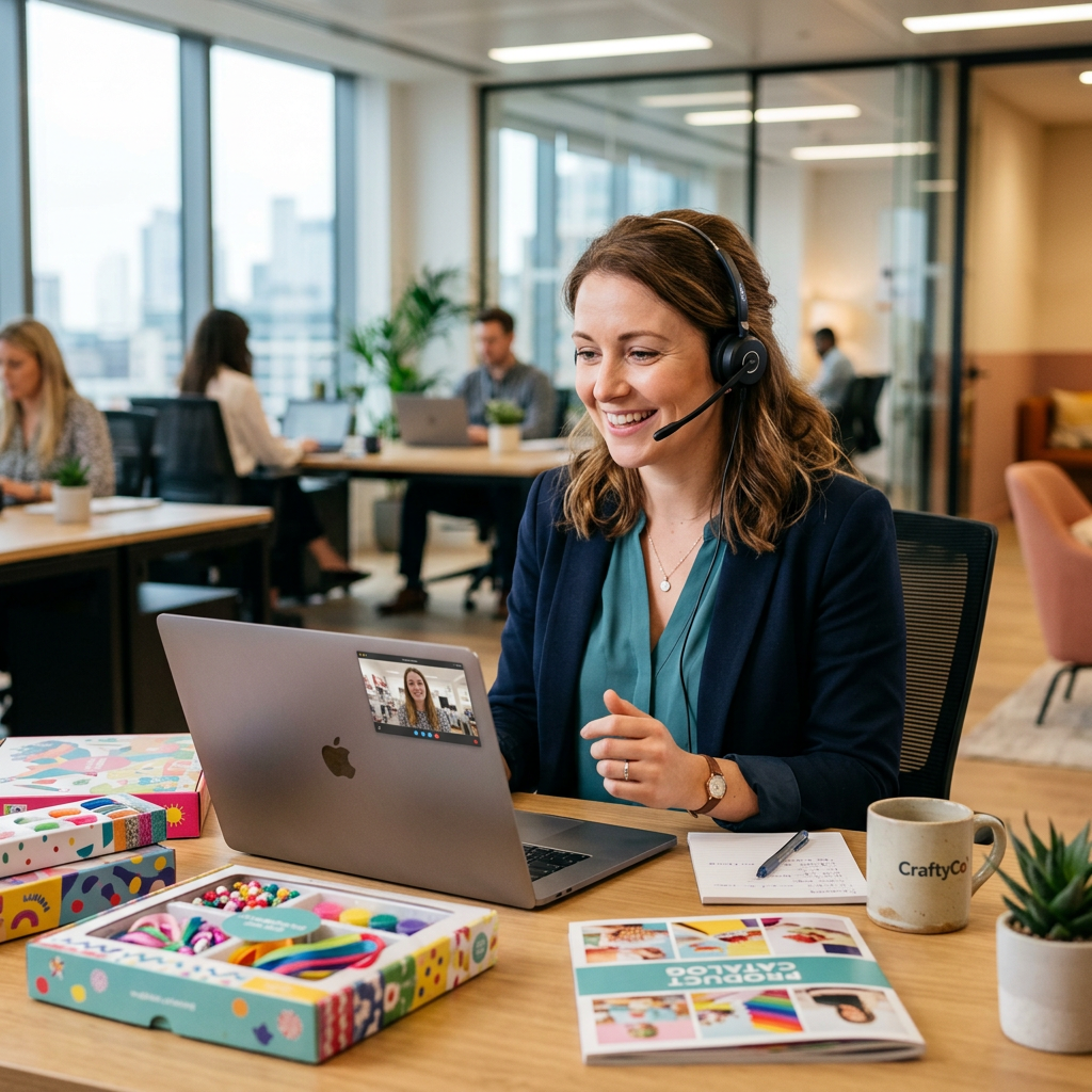 Account manager Kiddo World in videochiamata con un rivenditore partner