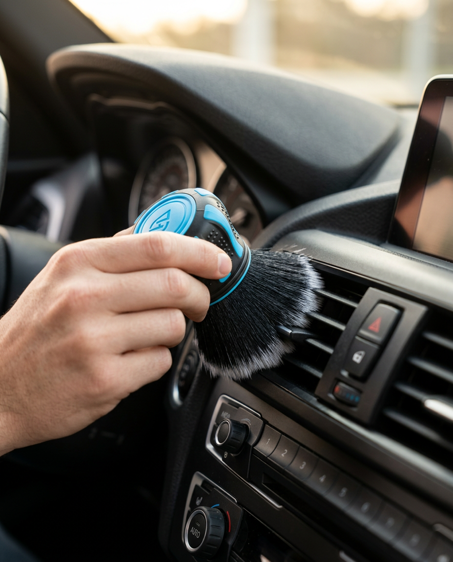 Hydro Orb Brush cleaning a car air vent