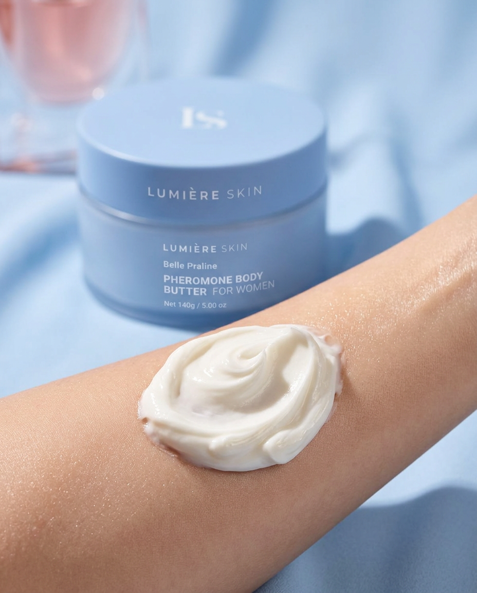 Whipped body butter swirled on glowing skin